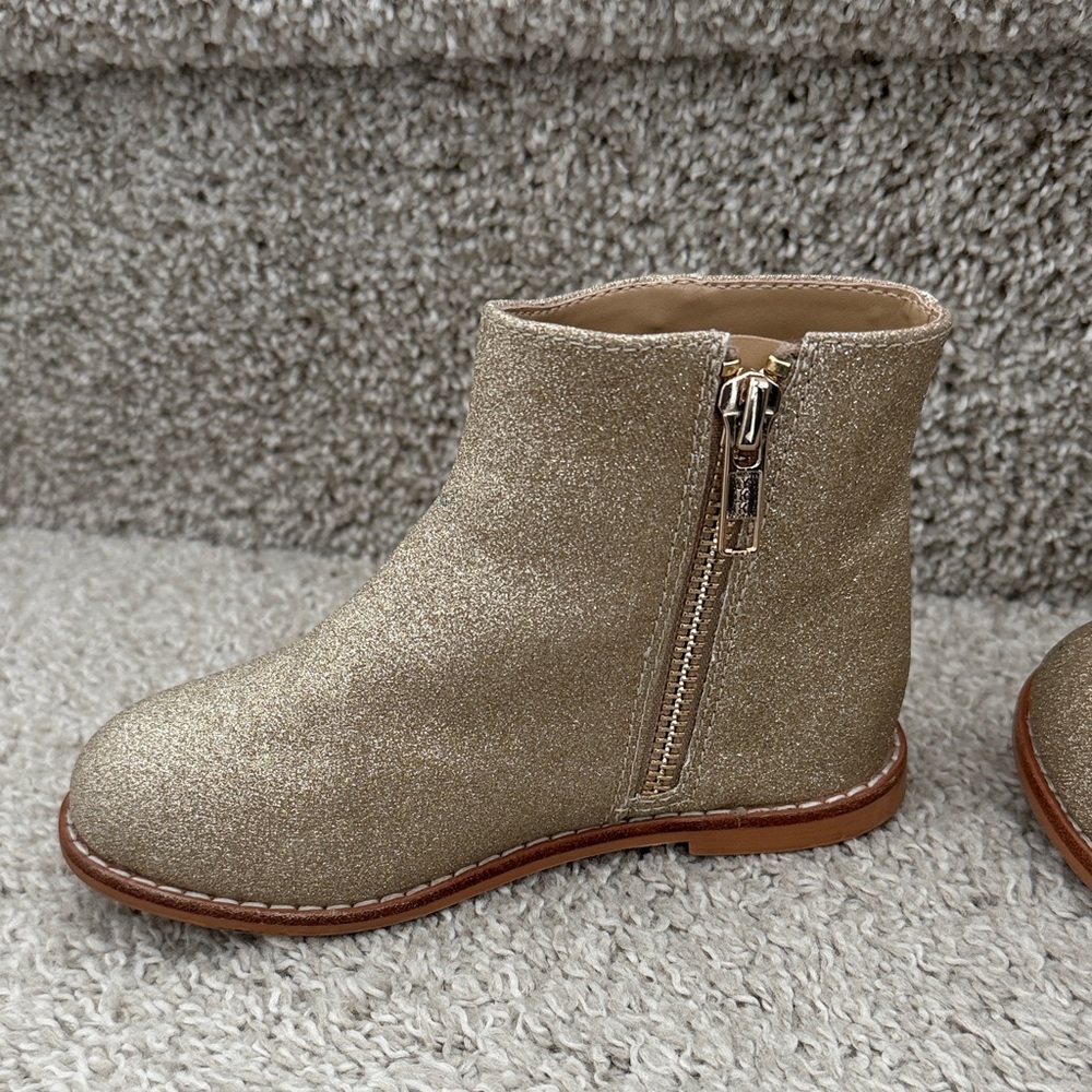 Janie & Jack Girls' Gold Glitter Ankle Boots with Side Zip - Picture 3 of 9